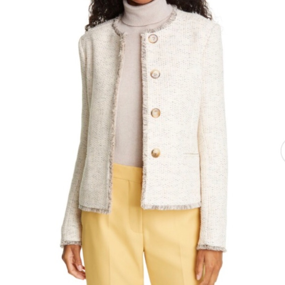 Helene Berman Judy Crop Tweed Jacket Beige Size Small